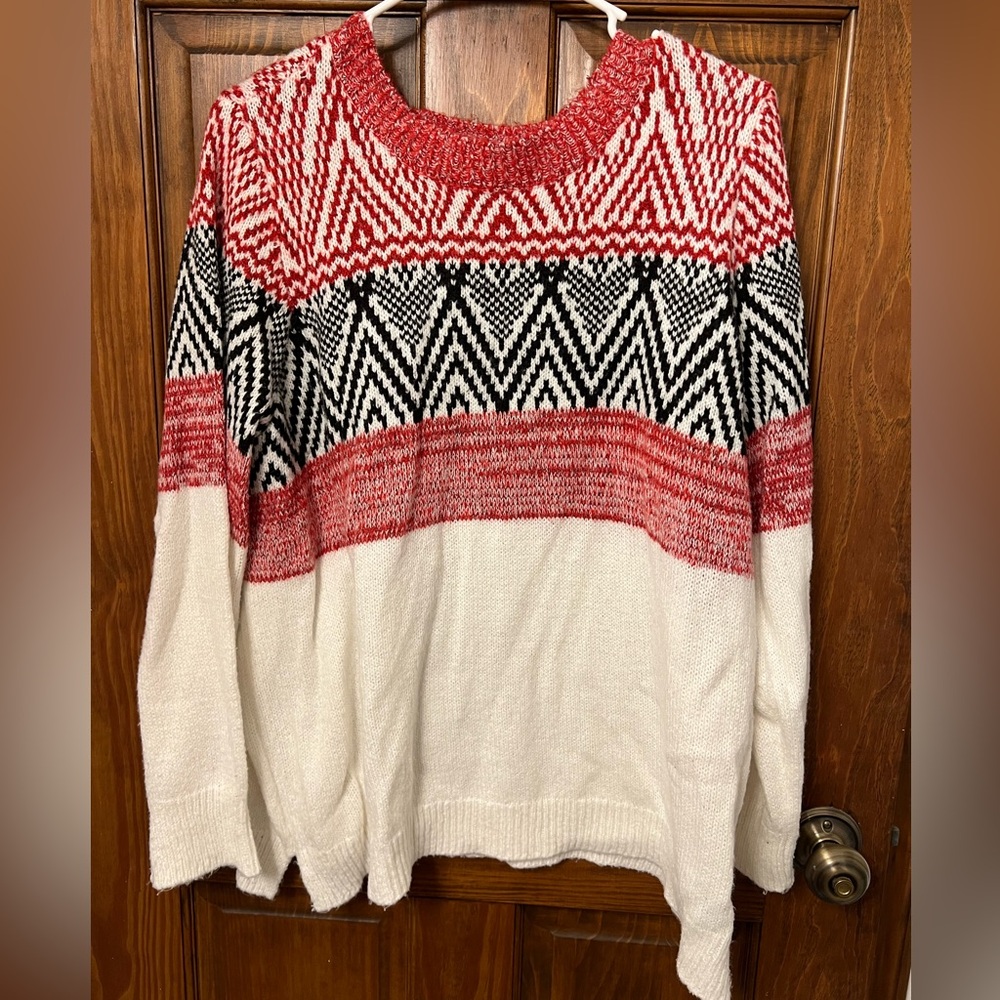 Lane Bryant Red, Black, and White Geometric Sweater